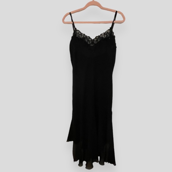 Black Whimsygoth Fairy Beaded Maxi Slip Dress with Asymmetrical Hem Size M - Picture 6 of 7
